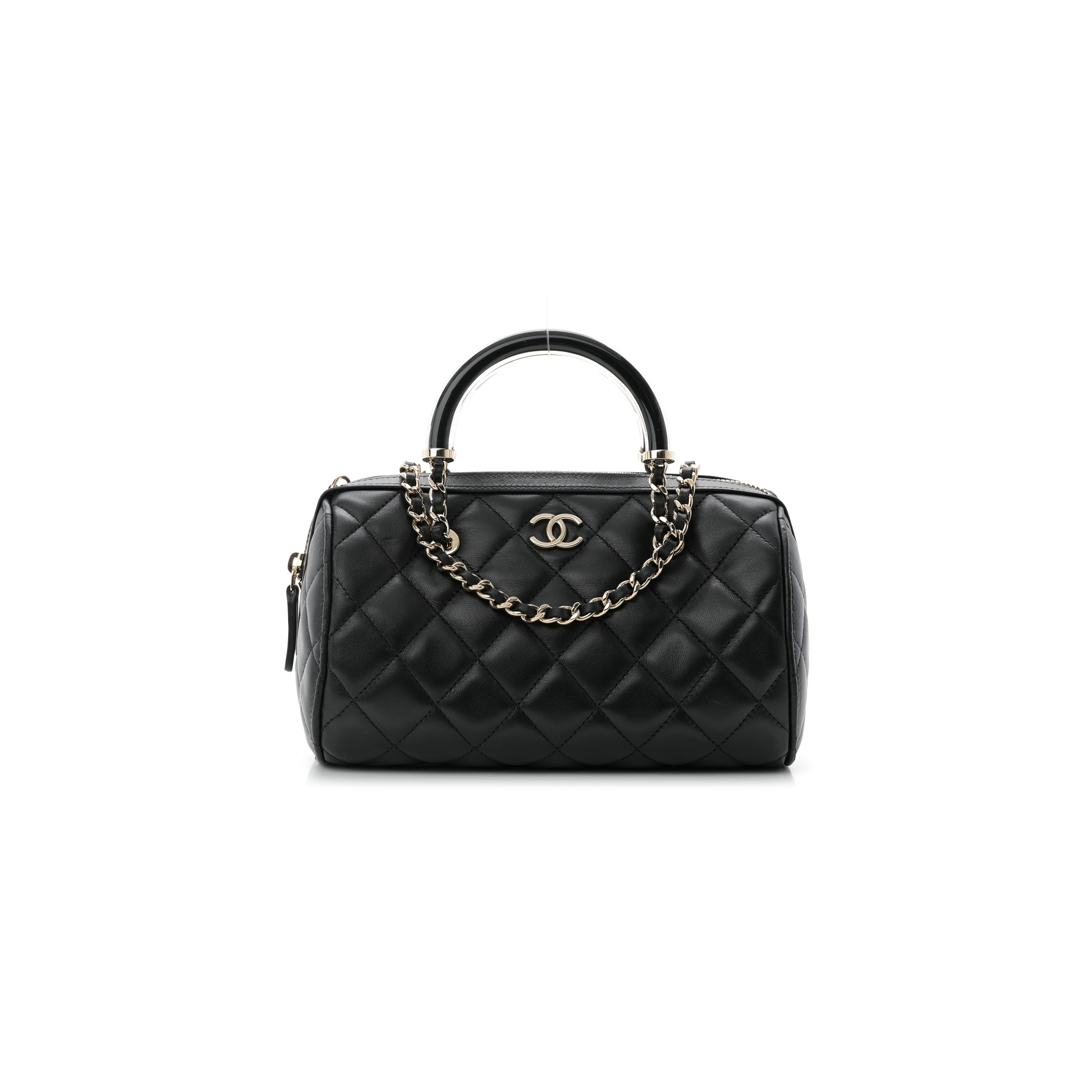 CHANEL LAMBSKIN QUILTED MINI BOWLING BAG BLACK AP4411 (18.5*11.4*4cm)